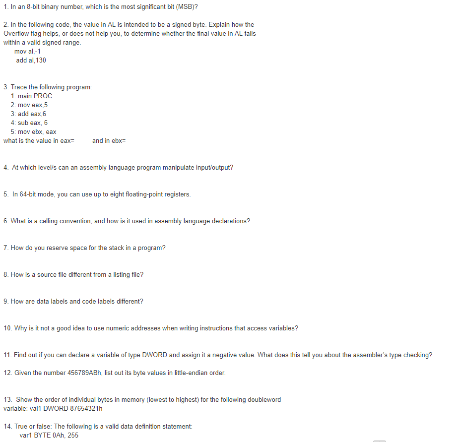  1. In an 8-bit binary number, which is the most significant