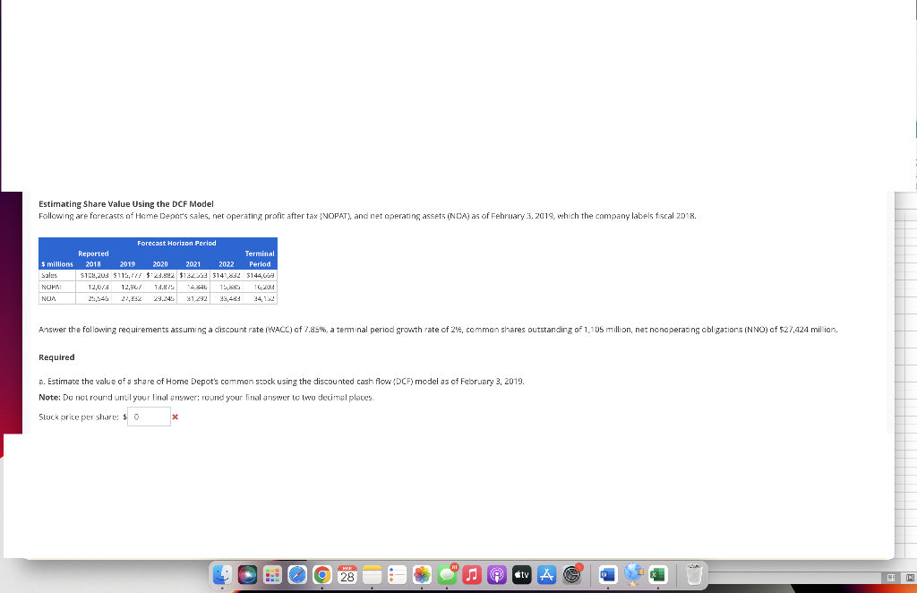  Estimating Share Value Using the DCF Model Following are forecasts af