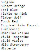 of your code. 33. Crayon Colors At the beginning of 1990, a