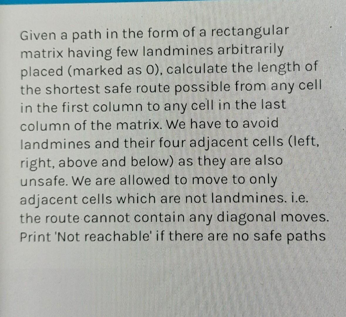  Given a path in the form of a rectangular matrix having