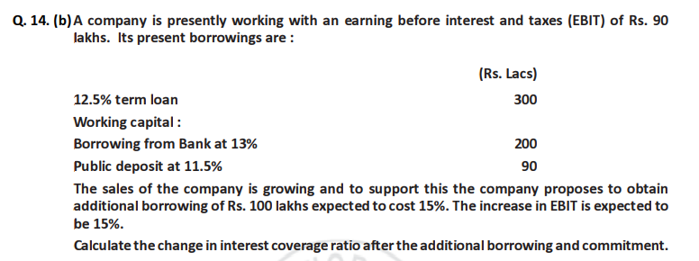  Q.14.(b) A company is presently working with an earning before interest