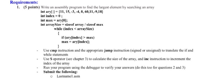  Assembly x86 Write an assembly program to find the largest element