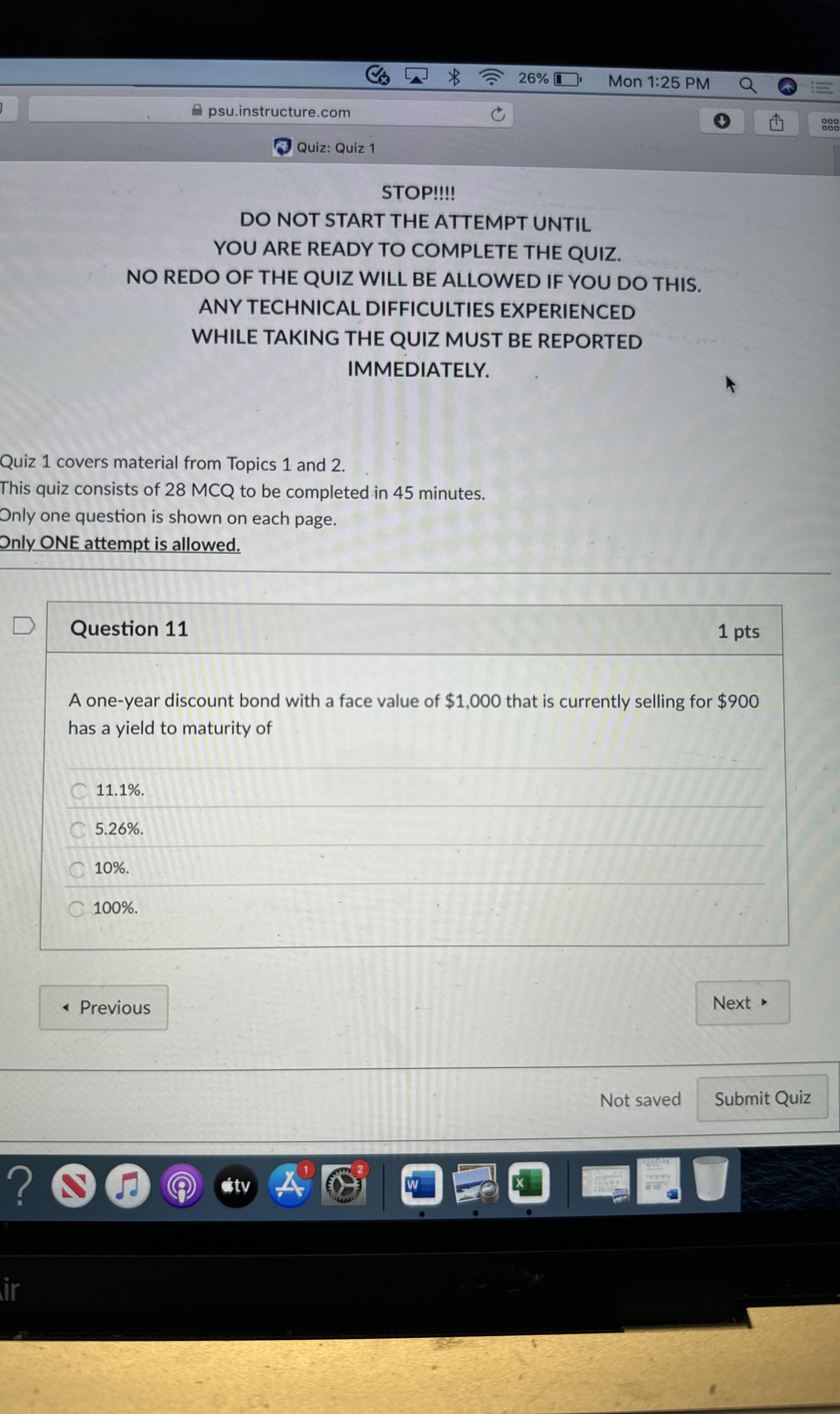  Question 11 A one-year discount bond with a face value of