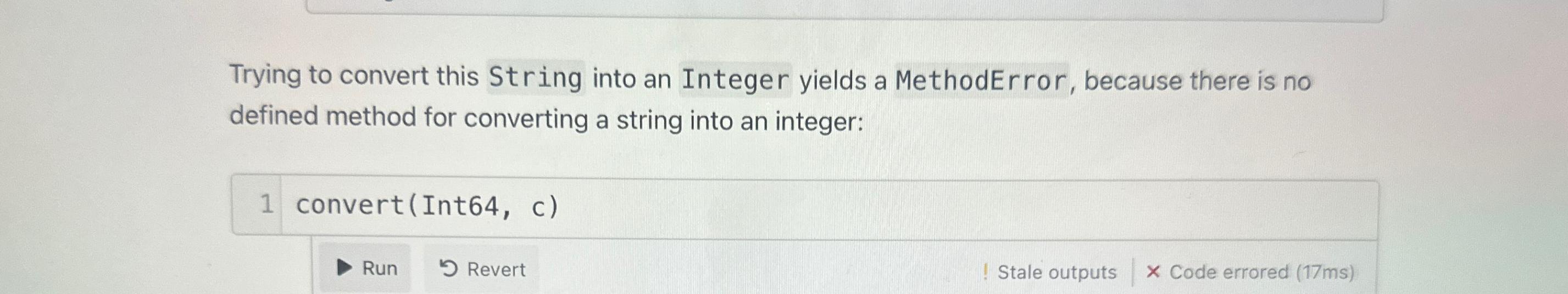  Trying to convert this String into an Integer yields a MethodError,