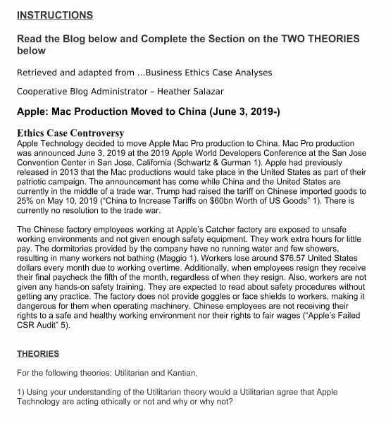  INSTRUCTIONS Read the Blog below and Complete the Section on the