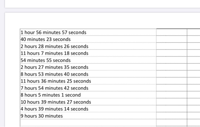 written in the following format: ## hour(s) ## minute(s) ## second(s). Use
