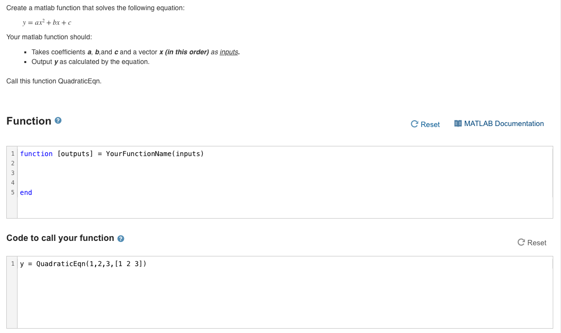  Create a matlab function that solves the following equation: y =