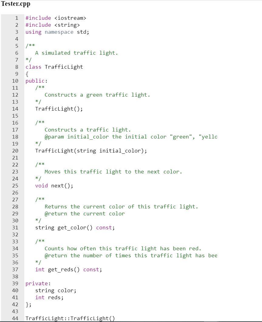 Implement a class that simulates a traffic light. The next function advances
