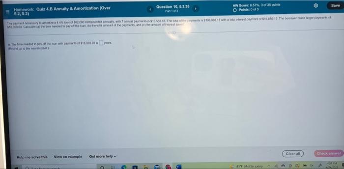 a 4.4% loan of $92,000 compounded annually, with 7 annual payments is