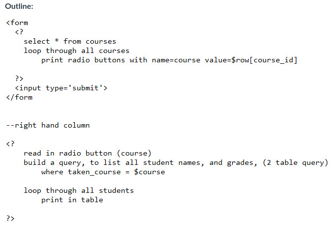 and then print a list of students and grades from that course.