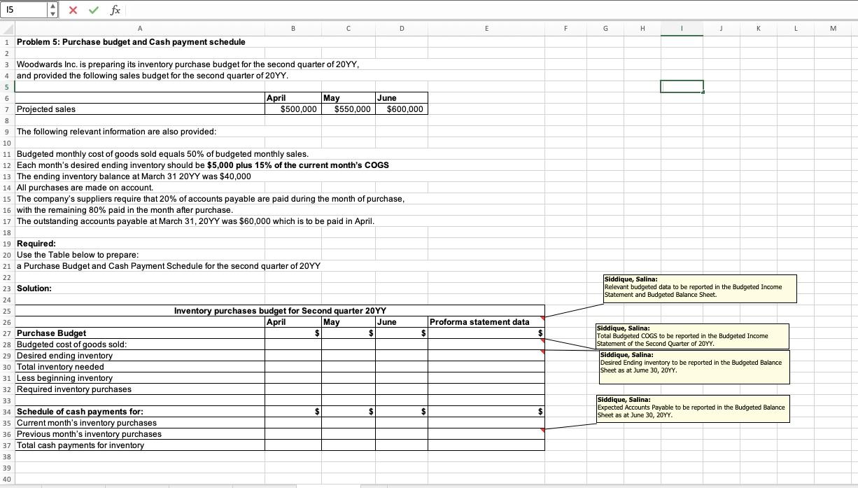 Please include excel formulas 15 HX for D E F G H