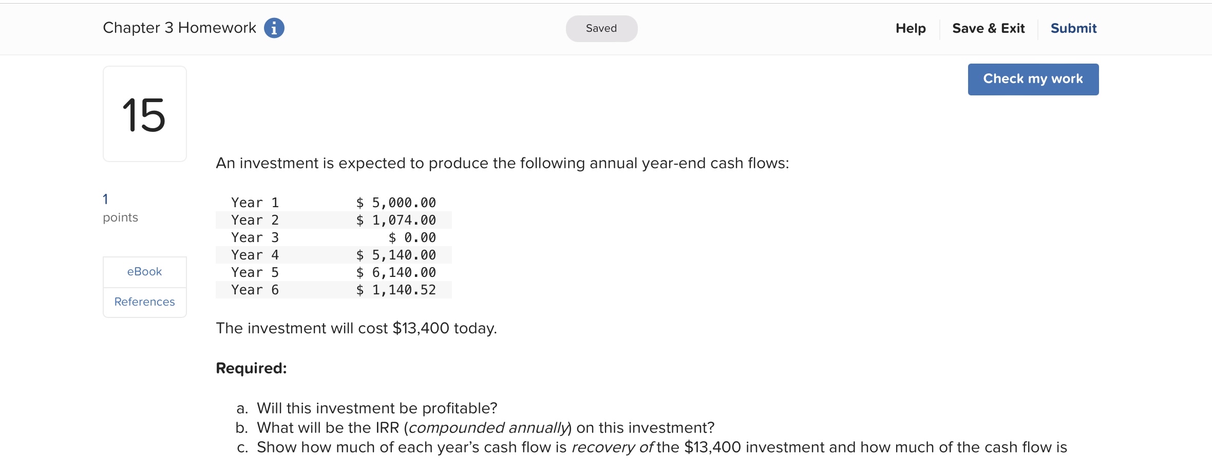  Chapter 3 Homework (1) Help Save & Exit Submit 15 An
