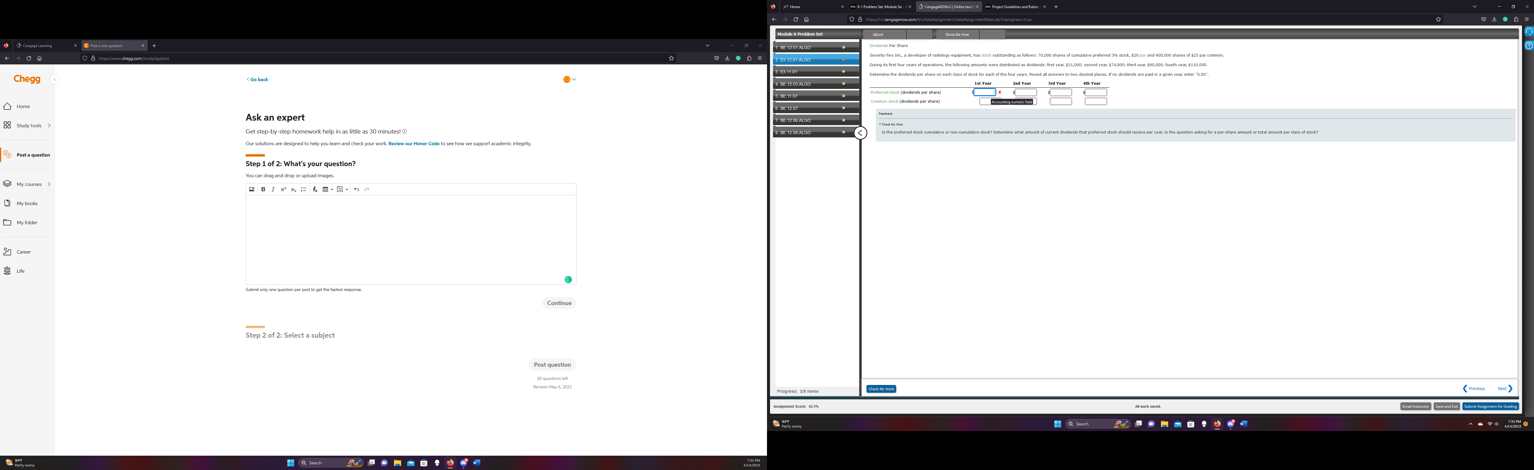 *Cengage Learning C Post a new question n Chegg Home Study tools