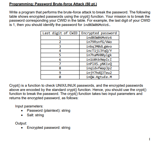 Please write in python. 1 2 Programming: Password Brute-force Attack (50 pt.)