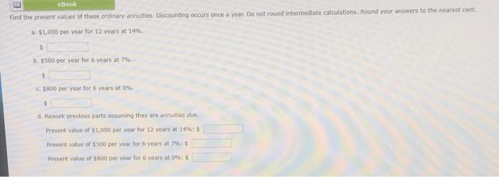 help immediate thumbs up LO eBook Find the present values of these