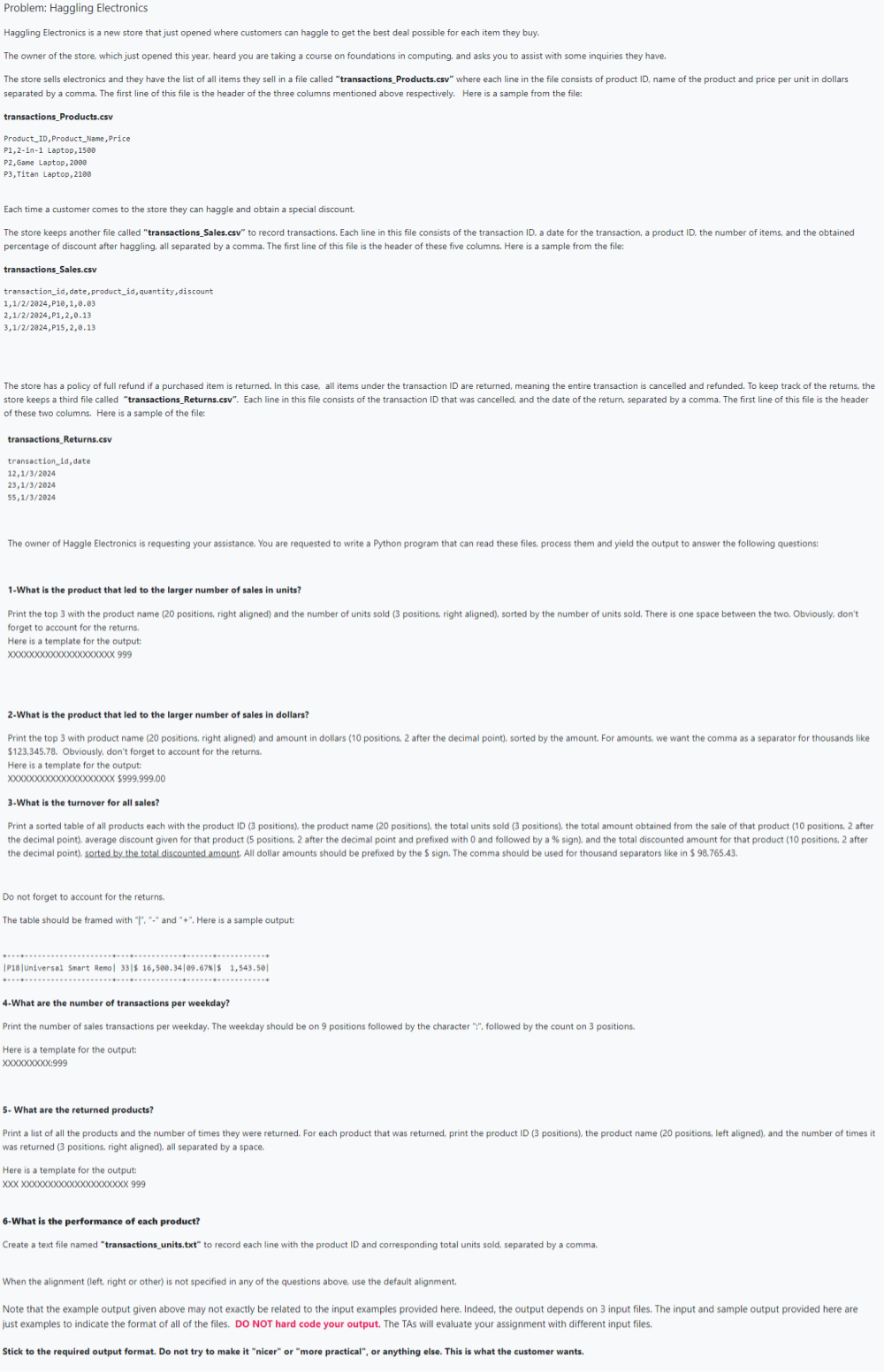  Problem: Haggling Electronics Haggling Electronics is a new store that just