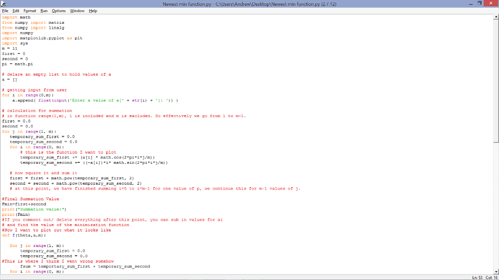 I am trying to plot a function in python 2.7.12 and keep
