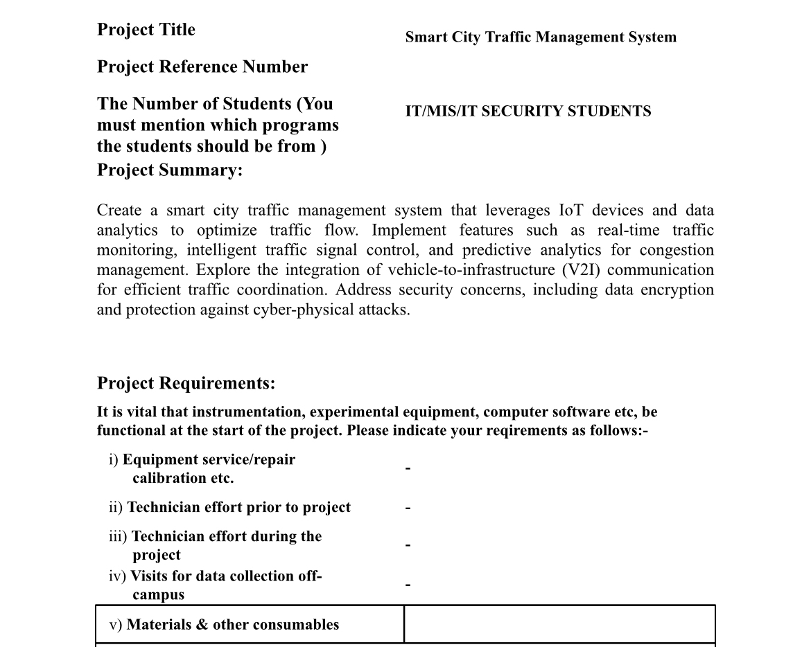  Project Title Smart City Traffic Management System Project Reference Number The