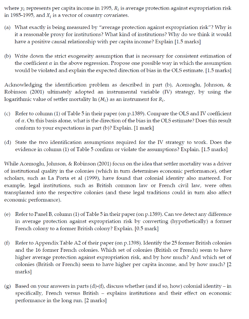 paper by Acemoglu, Johnson, & Robinson (2001). Specifically, they used cross-sectional data
