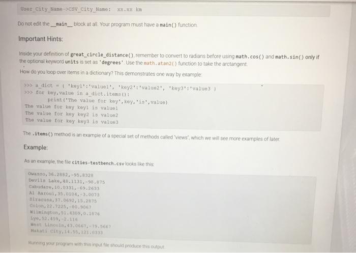 code template. 7.15 LAB: Great-Circle Distances between cities on Earth The shortest