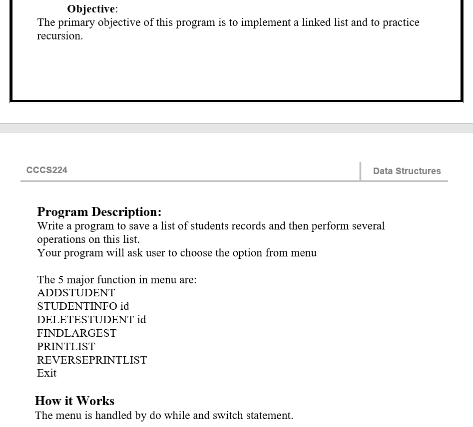 please do it in C++ Objective: The primary objective of this program