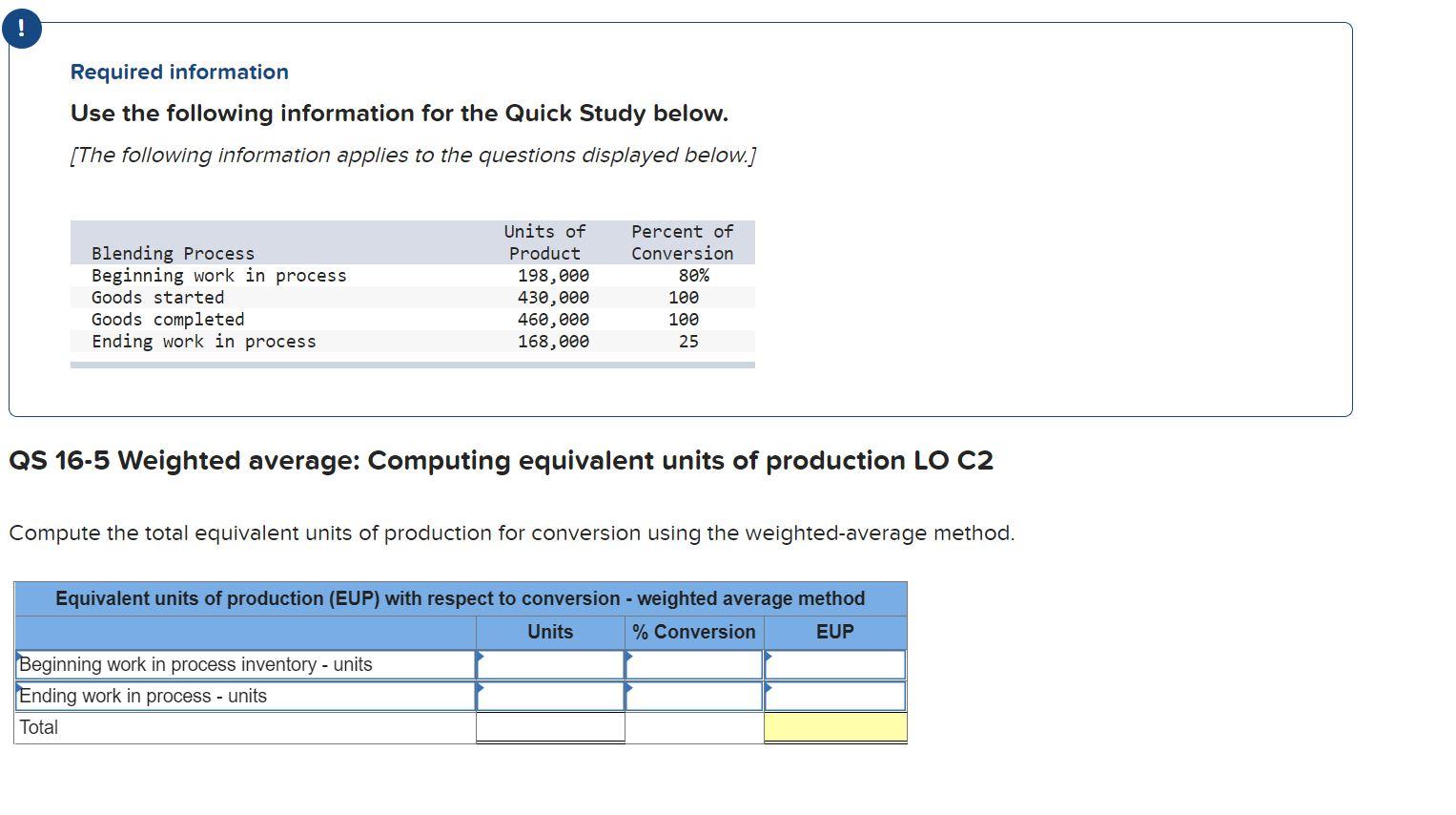  Required information Use the following information for the Quick Study below.