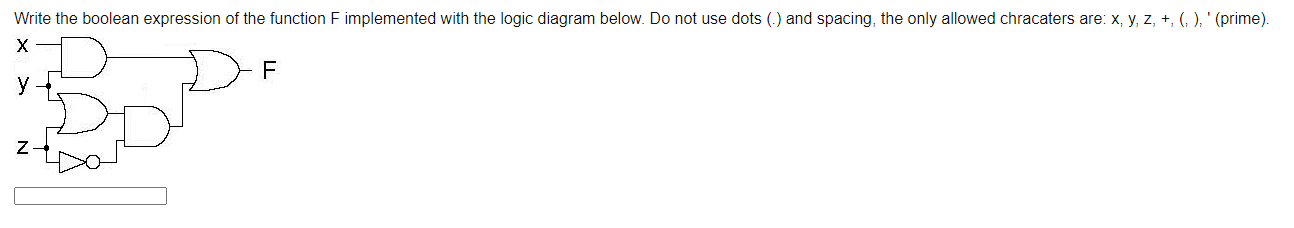  Write the boolean expression of the function F implemented with the