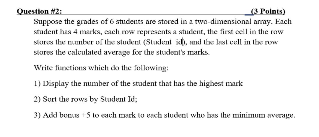  Question #2: (3 Points) Suppose the grades of 6 students are