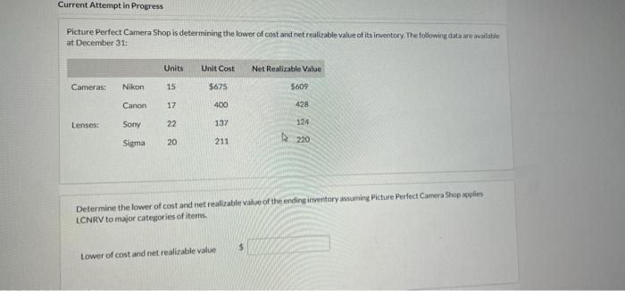  Current Attempt in Progress Picture Perfect Camera Shop is determining the