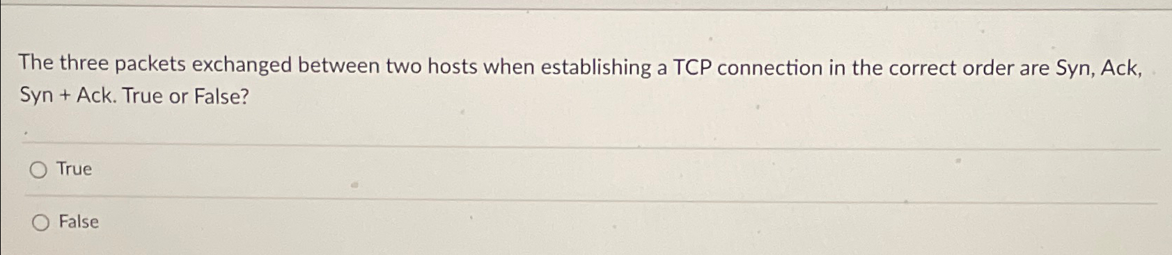  The three packets exchanged between two hosts when establishing a TCP