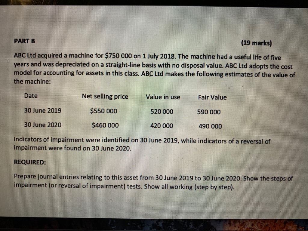 PART B (19 marks) ABC Ltd acquired a machine for $750