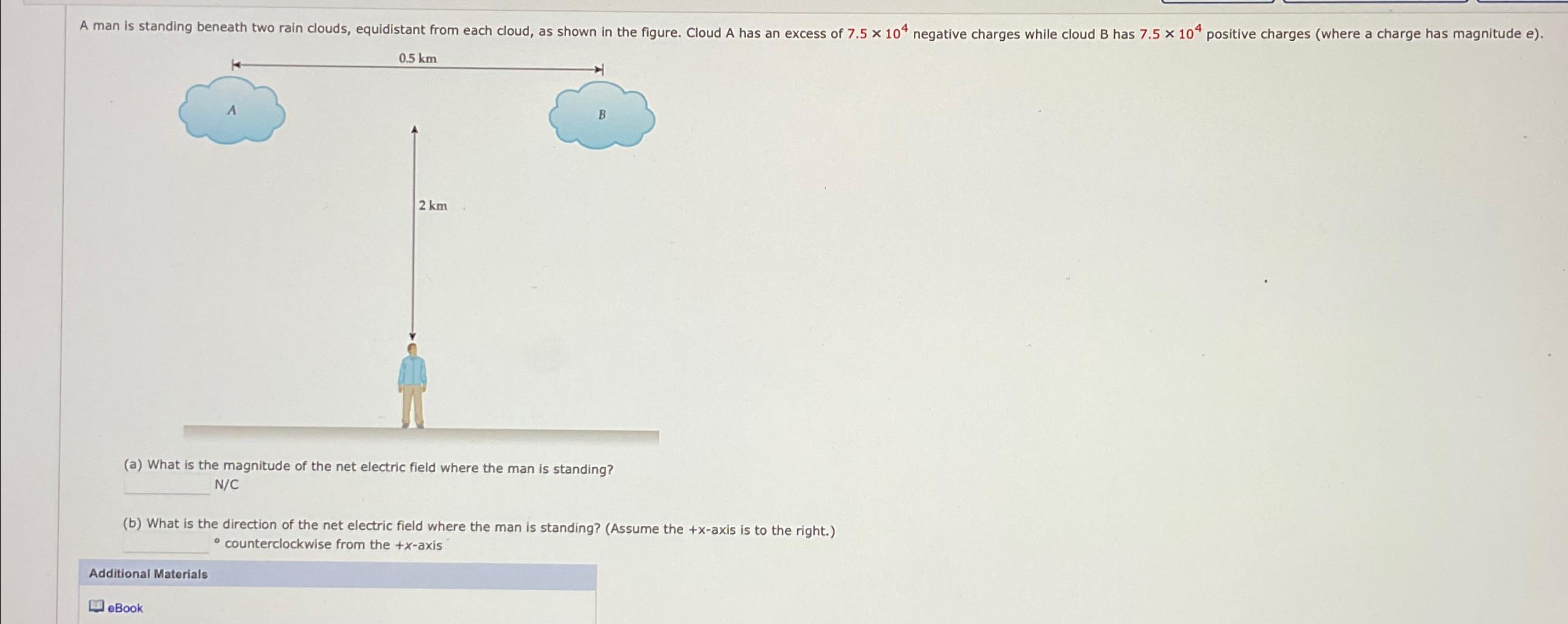  A man is standing beneath two rain clouds, equidistant from each