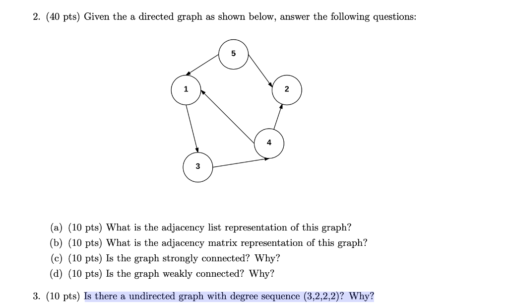  2. (40 pts) Given the a directed graph as shown below,