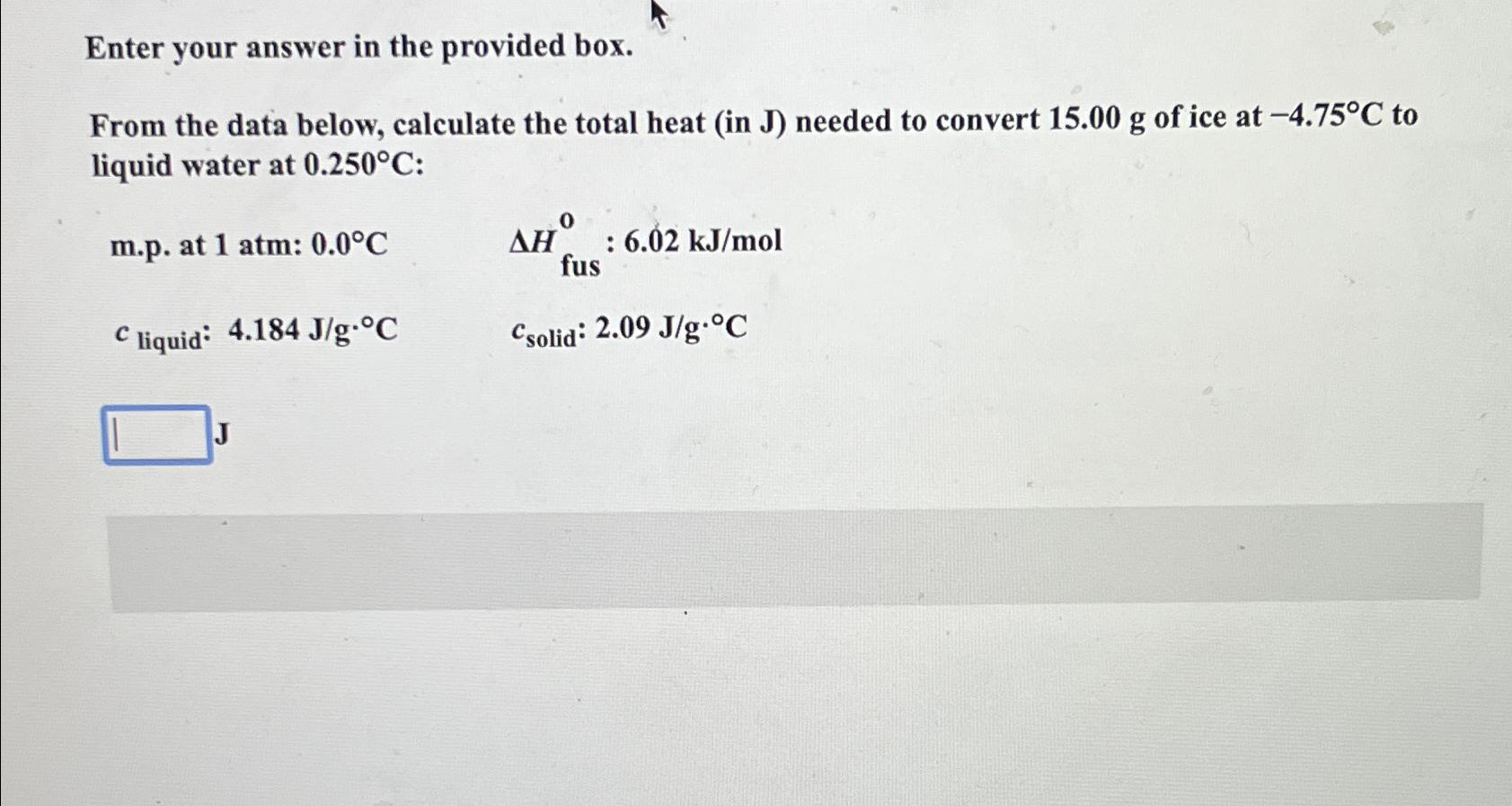  Enter your answer in the provided box. From the data below,