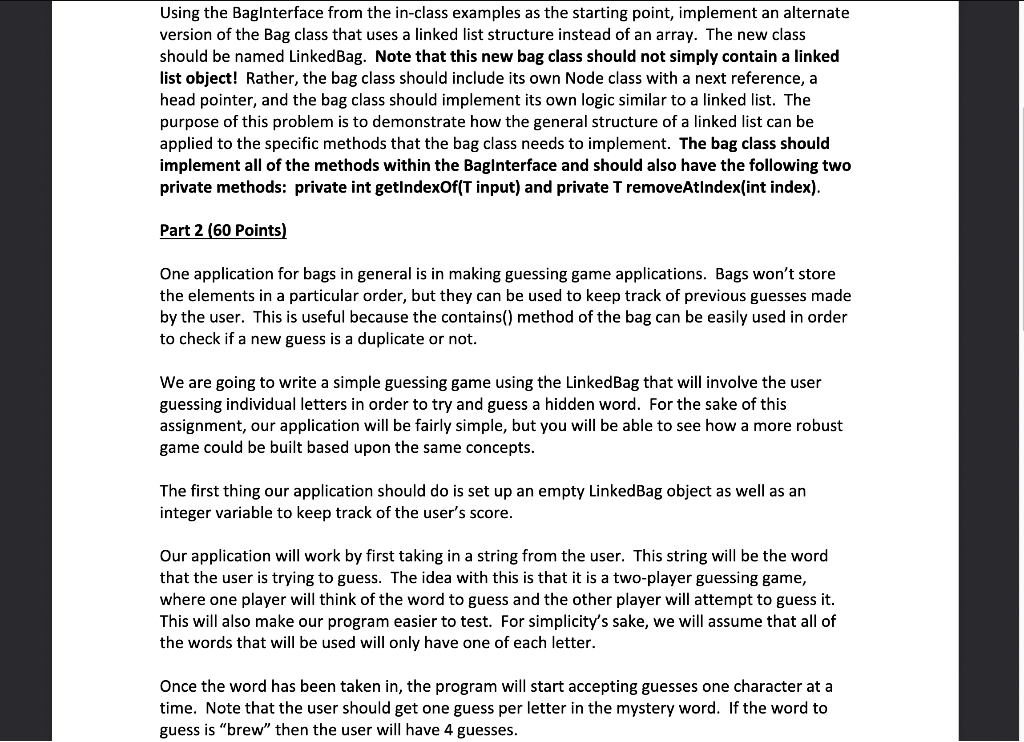 Please provide the full code in Java for Part 1 and 2