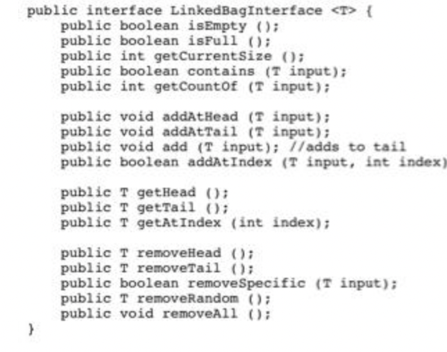 starting point, implement an alternate version of the Bag class that uses