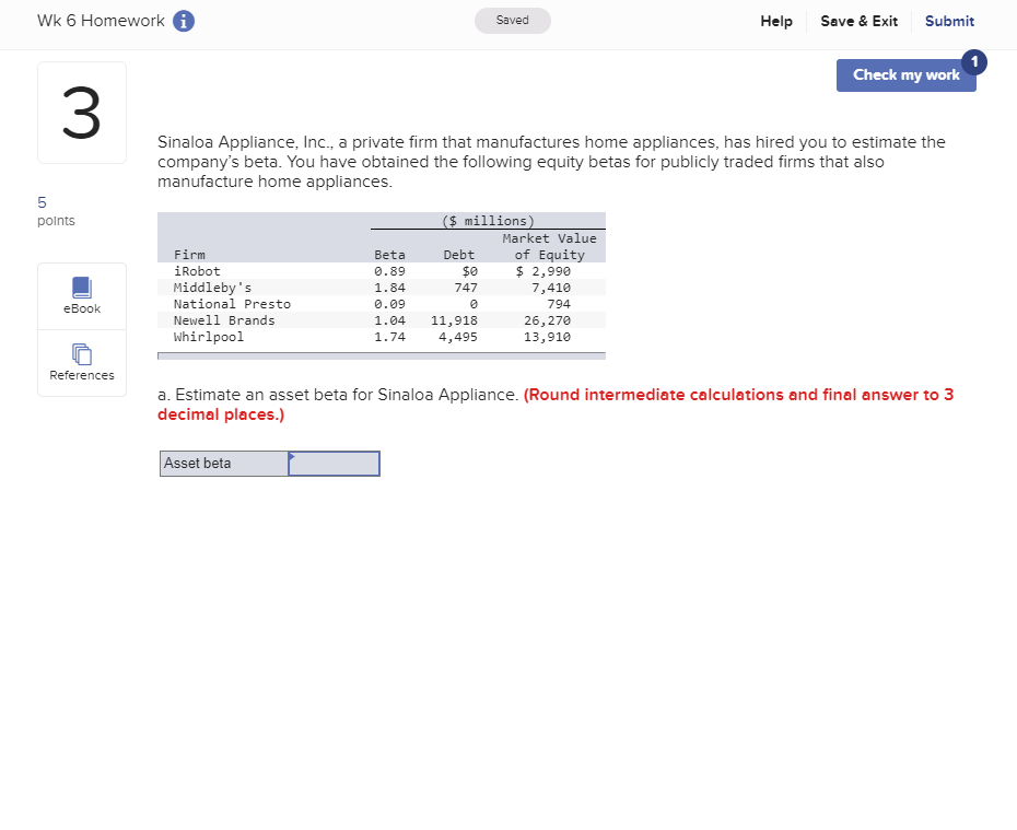  Wk 6 Homework A Saved Help Save & Exit Submit Check