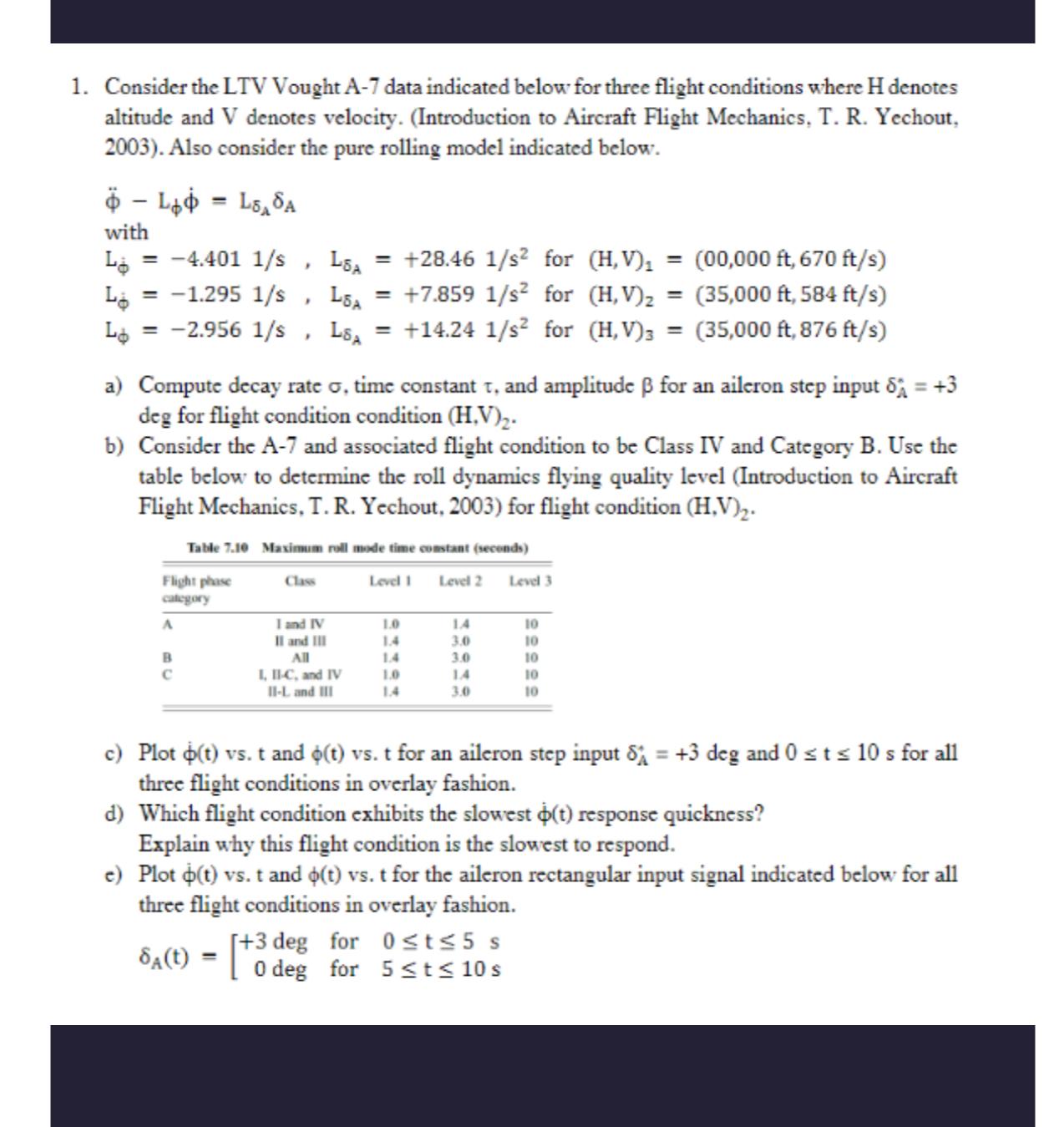  Consider the LTV Vought A-7 data indicated below for three flight