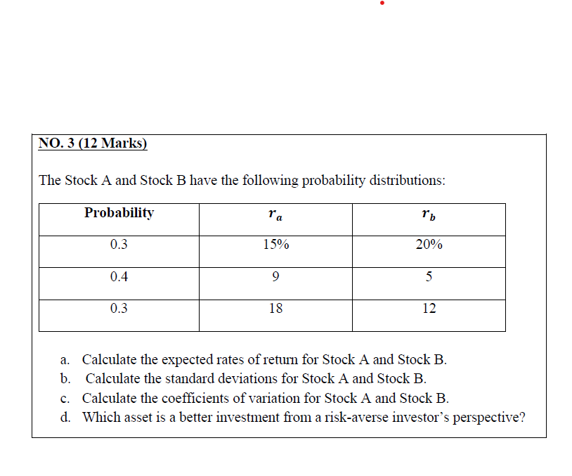 Ans all and fast please. NO. 3 (12 Marks) The Stock