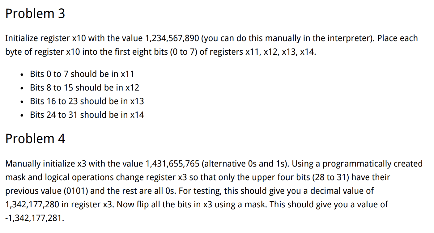  Problem 3 Initialize register x10 with the value 1,234,567,890(you can do
