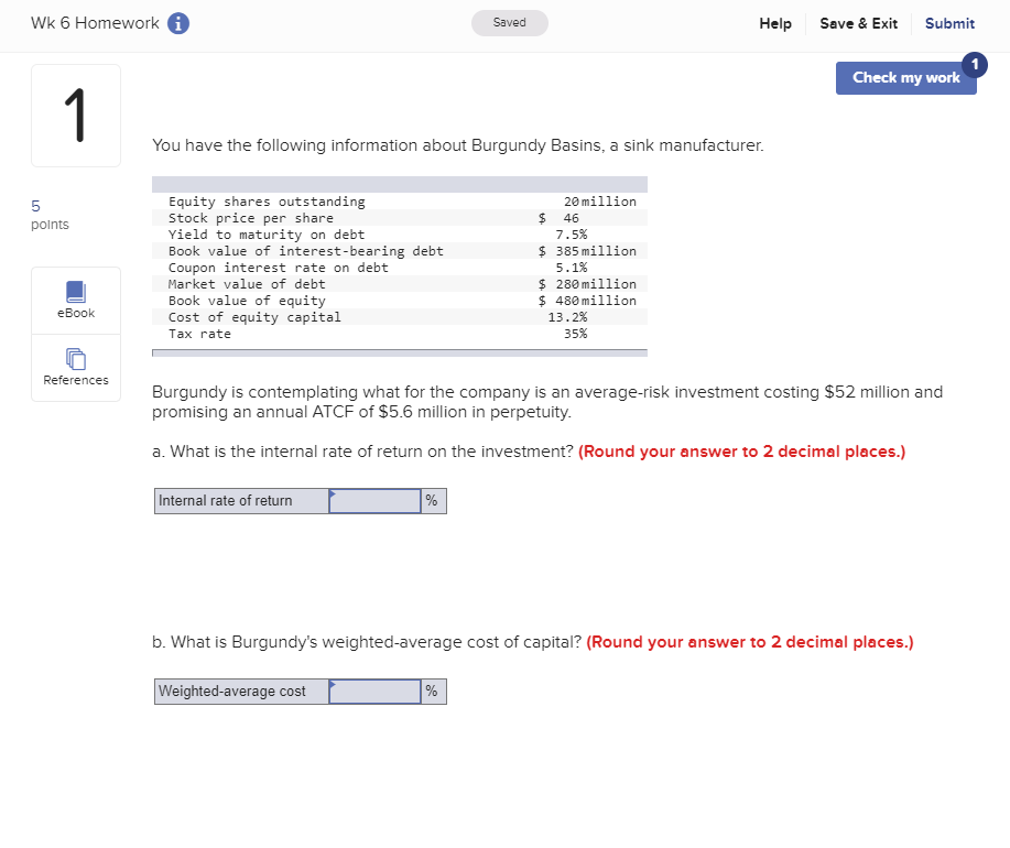  Wk 6 Homework A Saved Help Save & Exit Submit Check