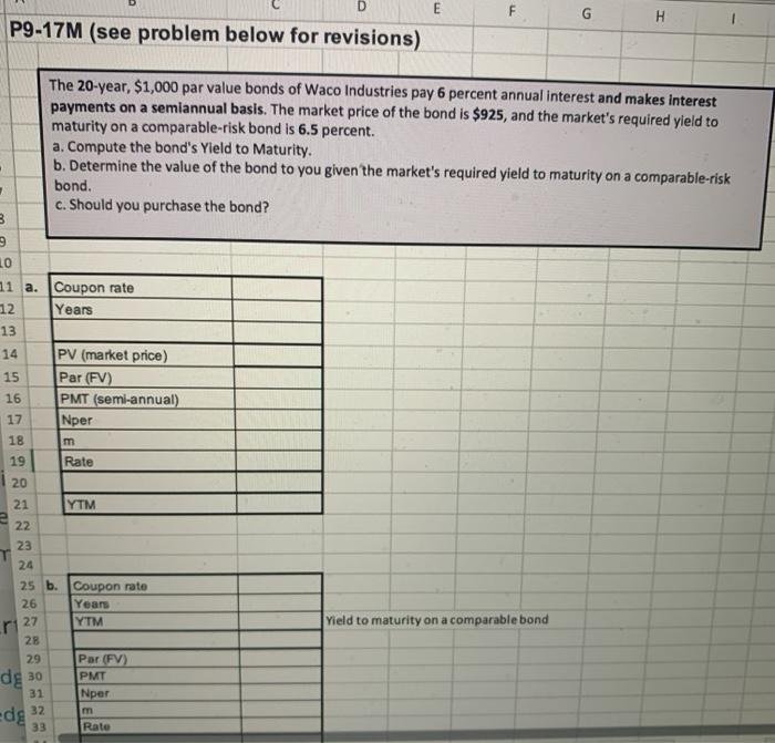  D E F G H P9-17M (see problem below for revisions)