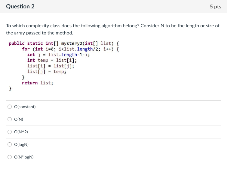 which complexity class does the following algorithm belong? Consider N to be
