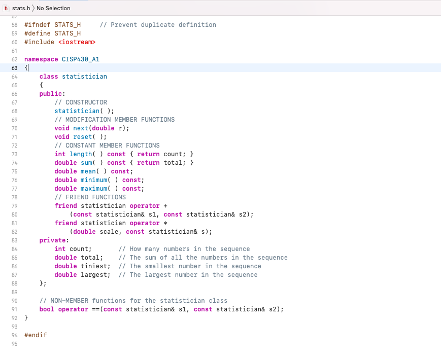 is given in the problem. thanks in advance #ifndef STATS_H // Prevent