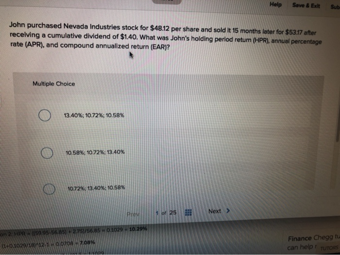  Help Save & Exit Sub John purchased Nevada Industries stock for
