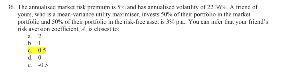 what is the formula to calculate risk aversion coefficient a in order