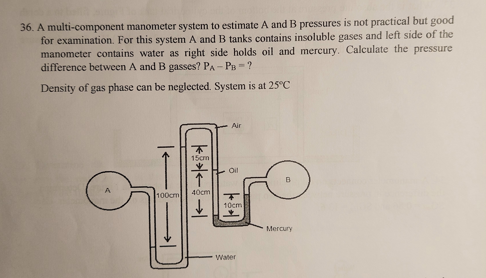  A multi-component manometer system to estimate A and B pressures is