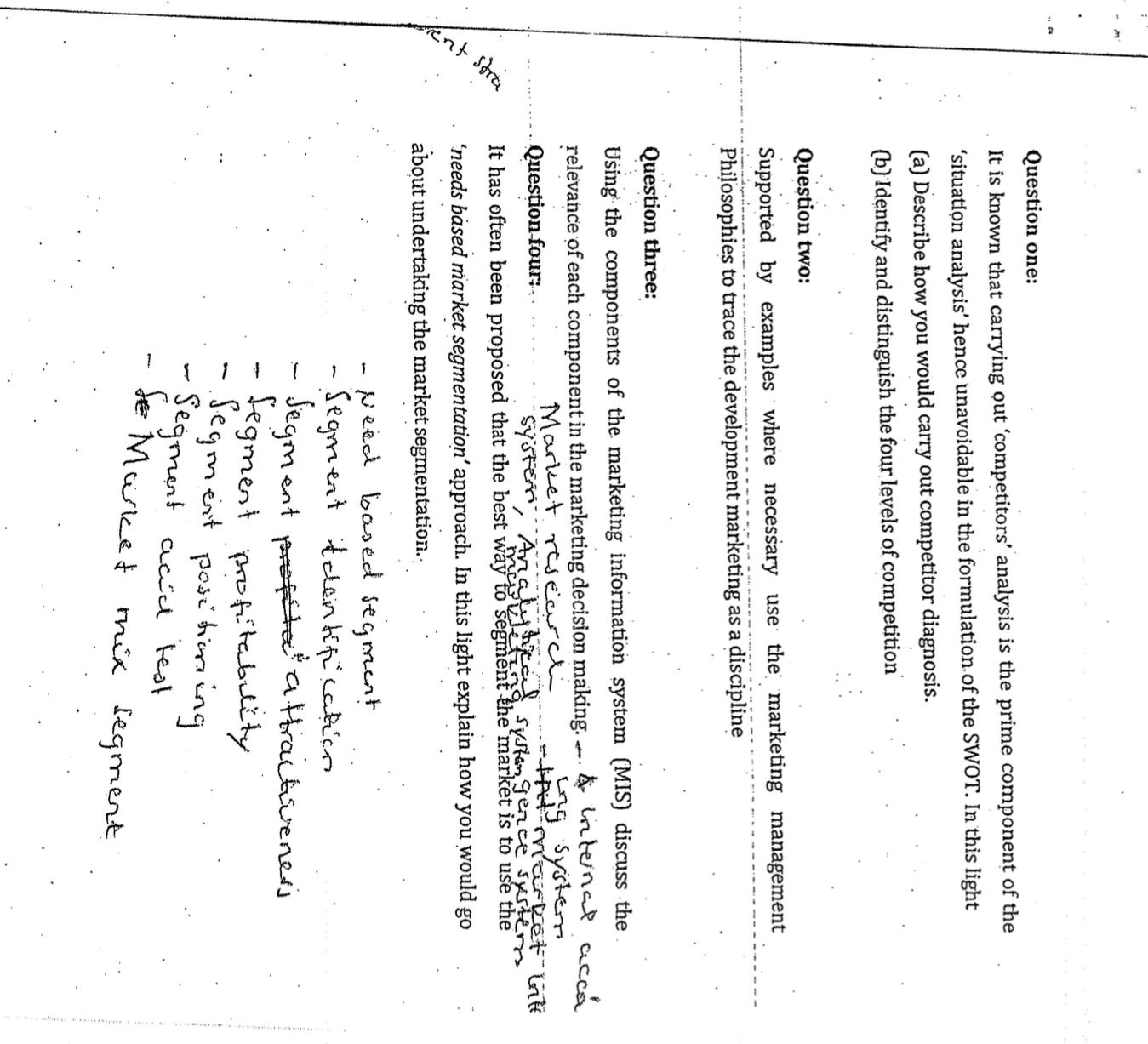  Question one: It is known that carrying out 'competitors' analysis is