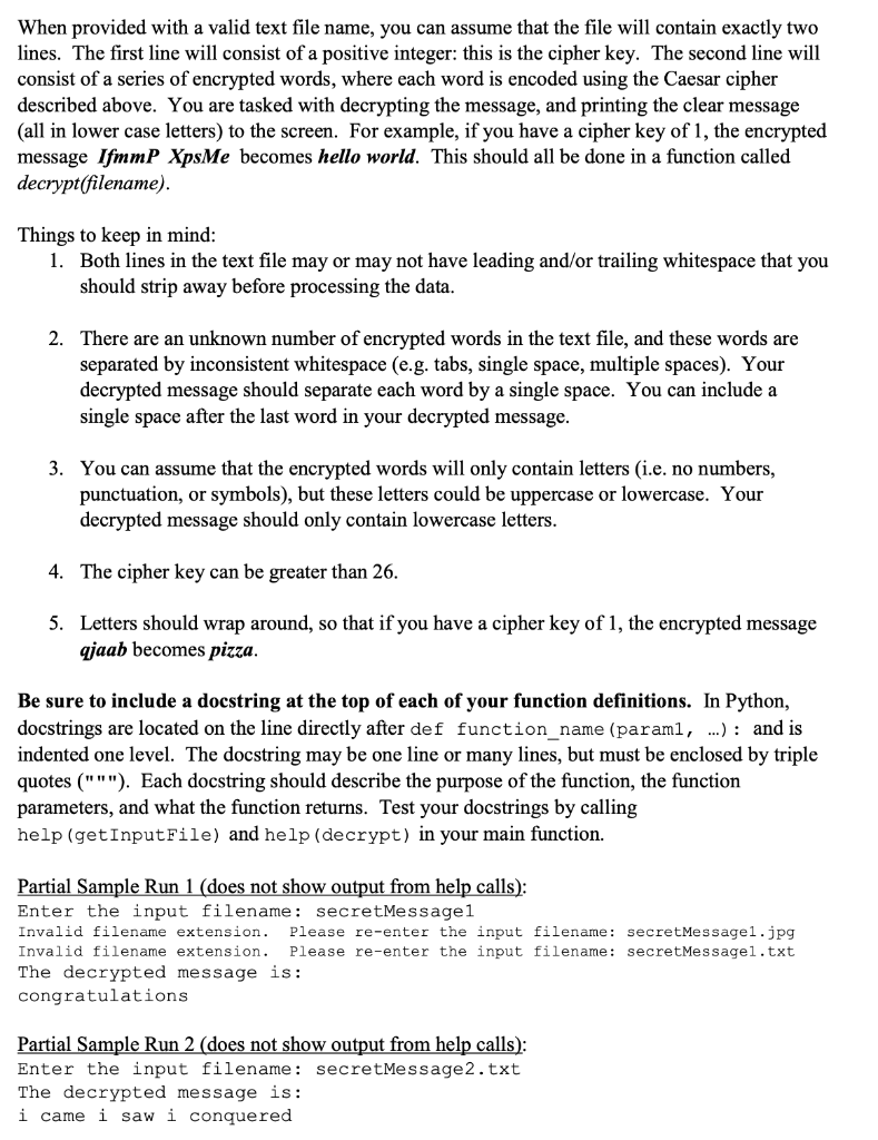 We are using python program secretMessage1: secretMessage2: When provided with a valid