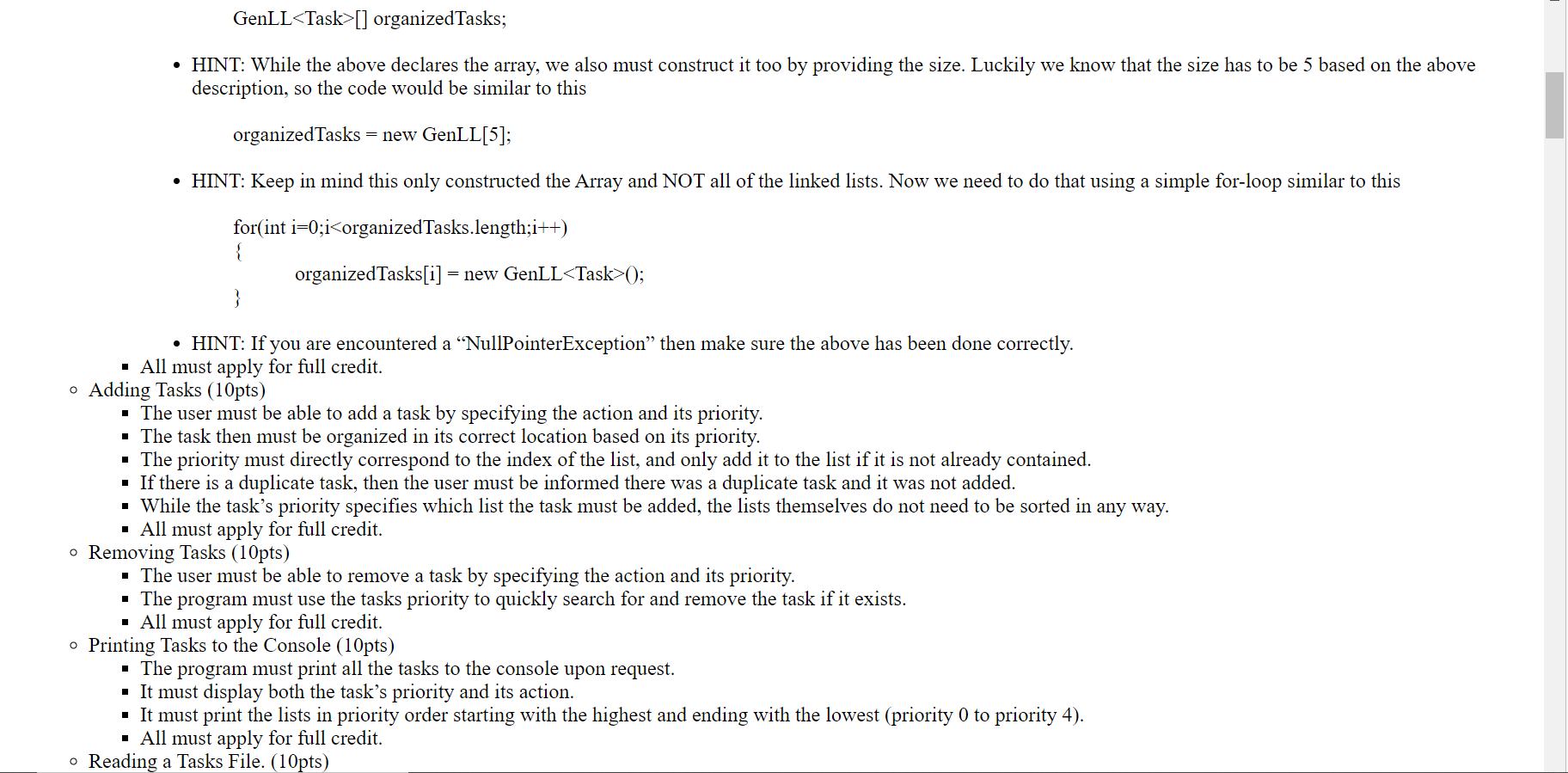 a collection of tasks. Each task has an associated action a priority.